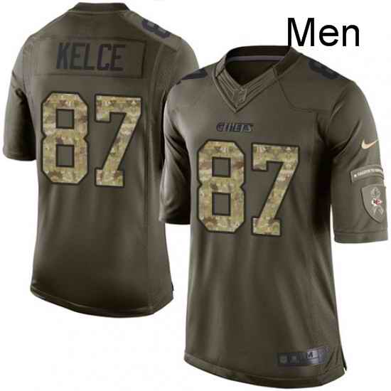 Men Nike Kansas City Chiefs 87 Travis Kelce Limited Green Salute to Service NFL Jersey